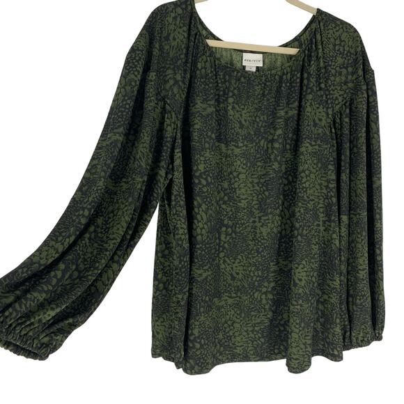 Ava & Viv Green Black Abstract Print Blouse Size 1X NWT - Picture 2 of 6